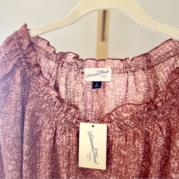Universal Thread Women's Floral Balloon Long Sleeve Blouse Mauve NWT - Picture 2 of 9